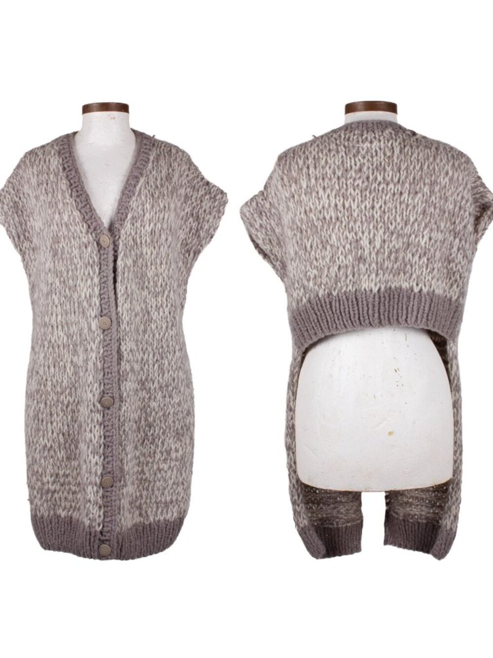 MAISON MARTIN MARGIELA MM6 Light Grey High-Low Alpaca Wool Cardigan